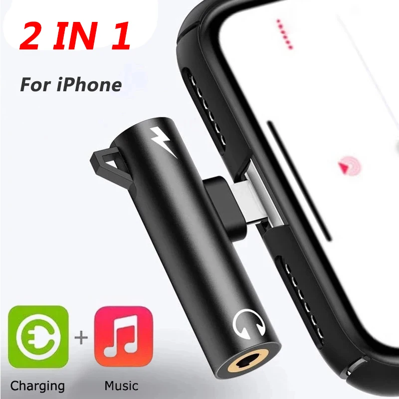 Earphone Splitter Jack - iPhone 14/13/12/11/X用 2in1アダプタースプリッター Lightning - 3.5mmオーディオヘッドホン充電ジャックイヤホンAUXケーブルコネクター